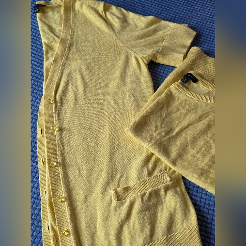 Talbots Yellow Knit Top Tank And Short Sleeve Cardigan Set